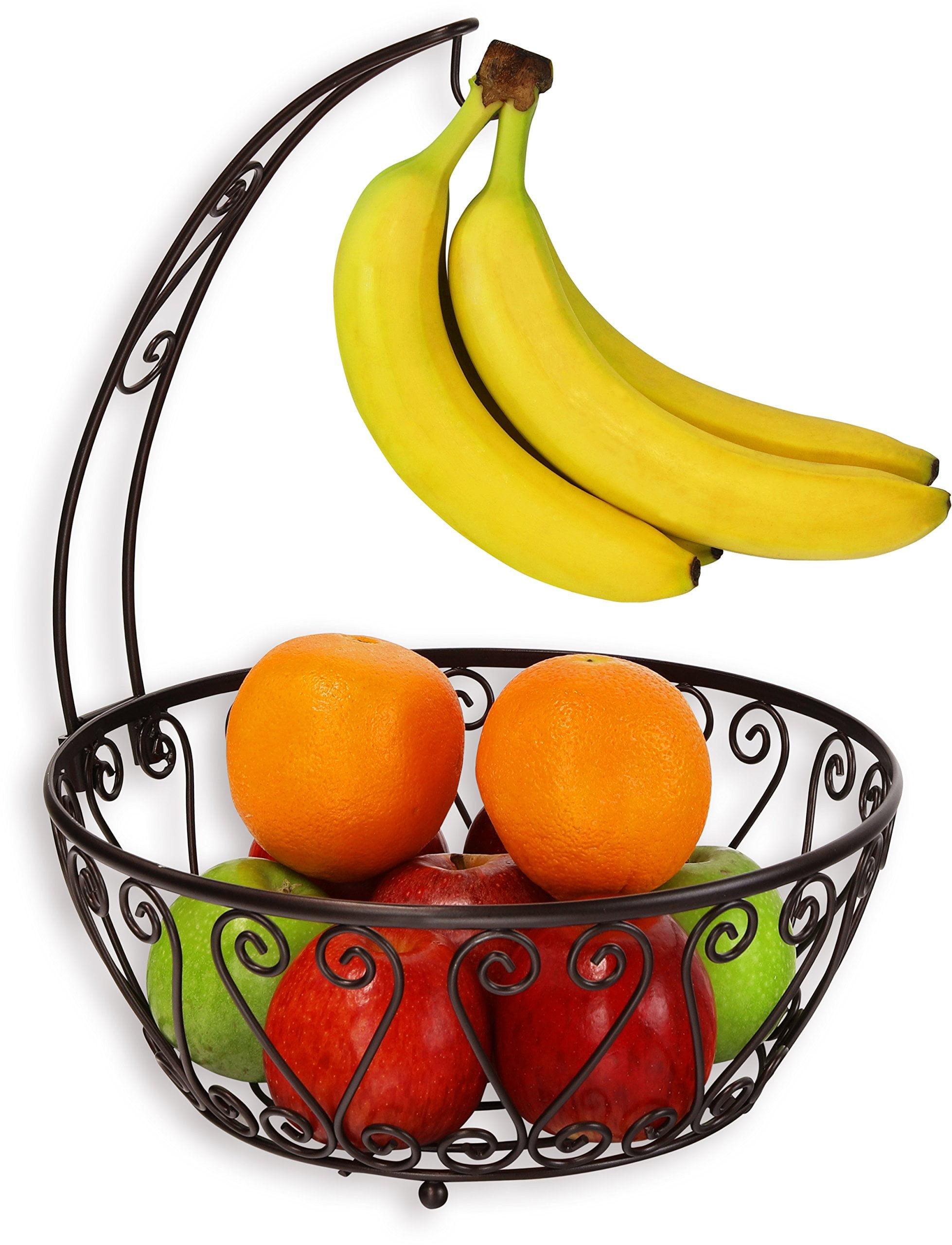 Bronze Round Fruit Basket Bowl with Banana Hanger