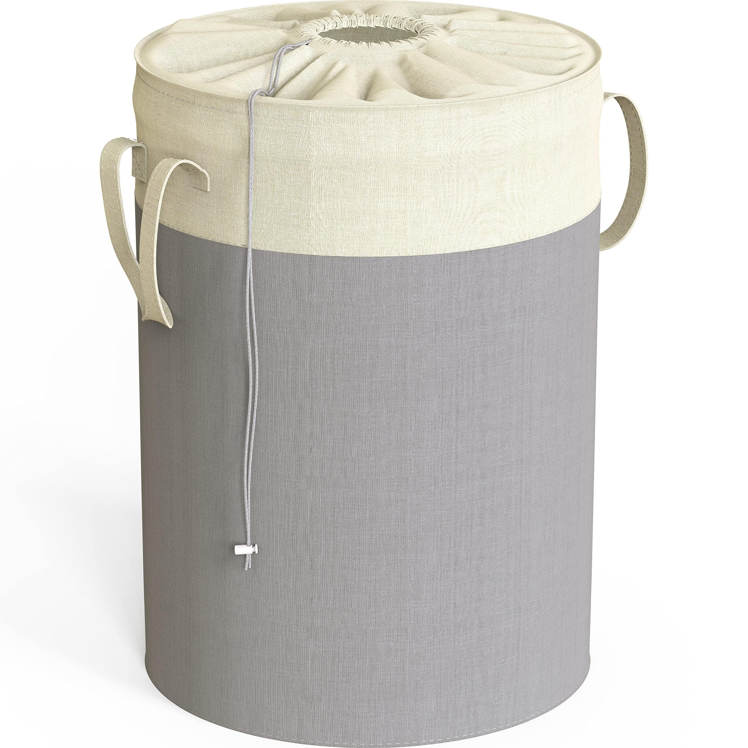 Simple Houseware Round Terylene Cotton Collapsible Laundry Hamper Basket, Gray