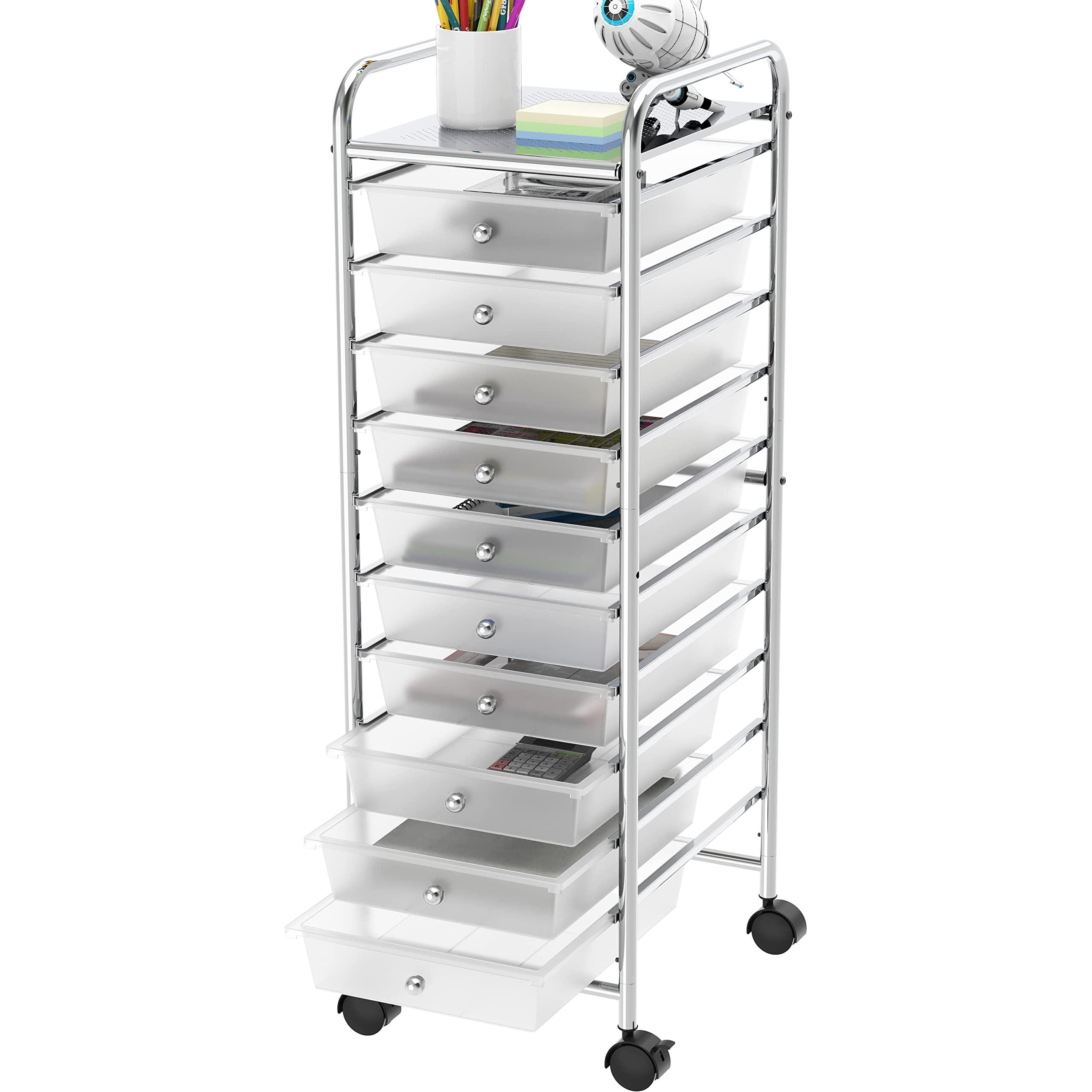 Chrome 10-Drawer Metal Rolling Utility Cart