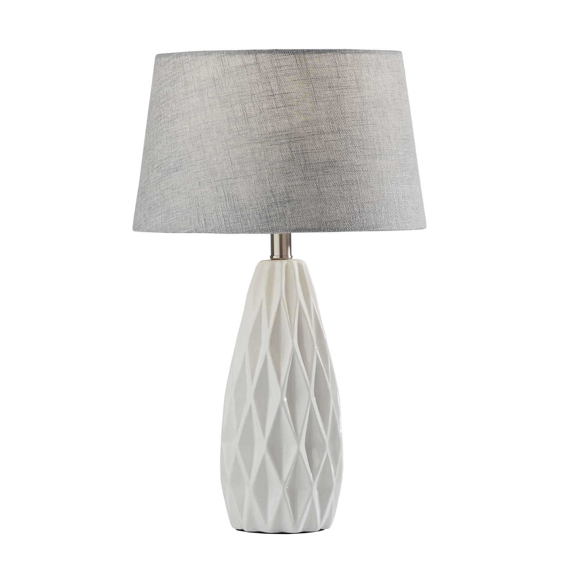 White and Light Gray Ceramic Table Lamp Set with Textured Fabric Shade