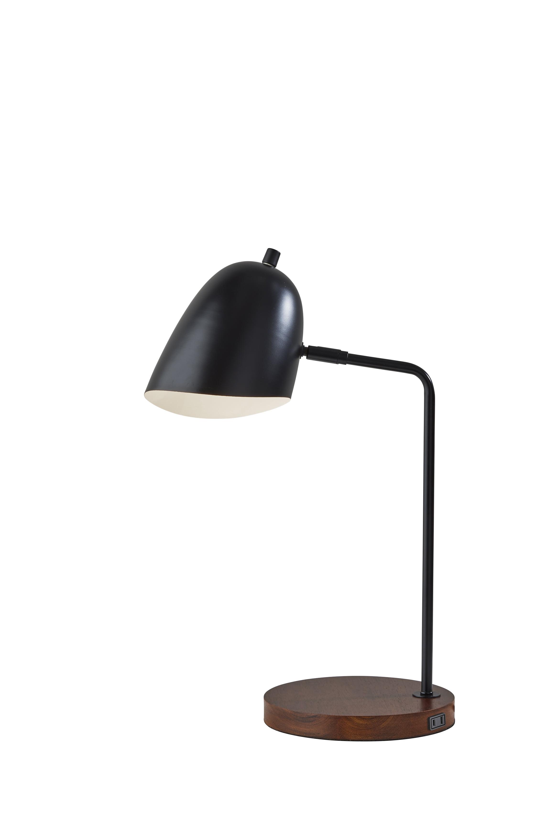 Adjustable Black Metal Desk Lamp with Walnut Wood Base