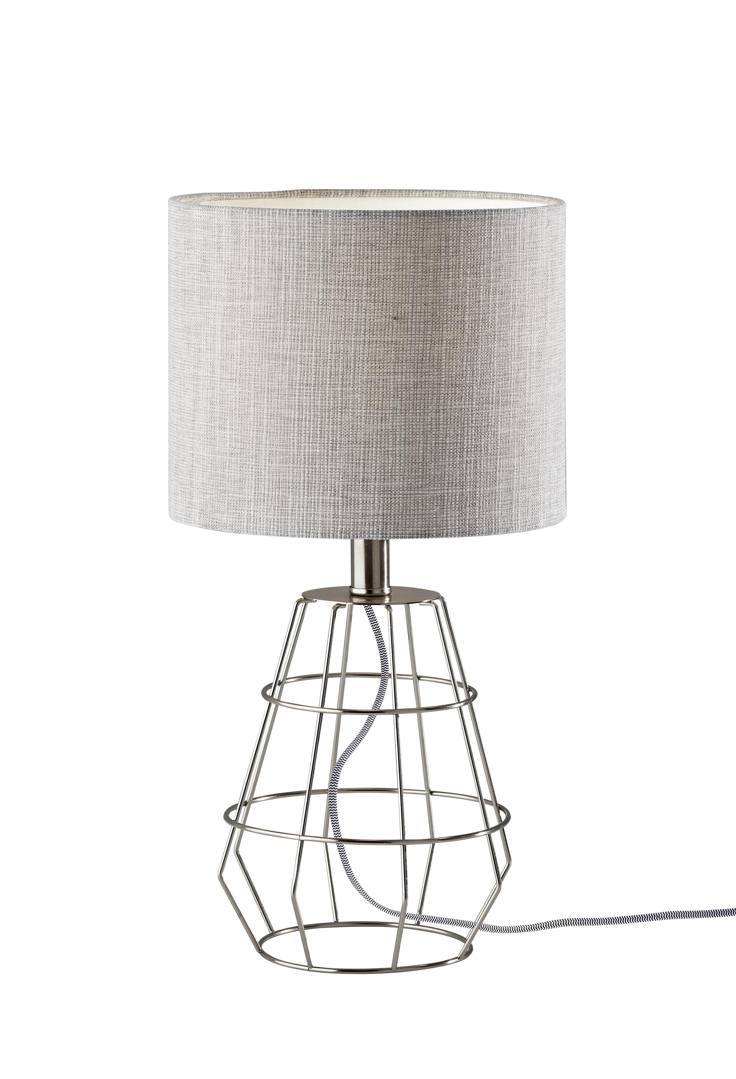 Brushed Steel Industrial Table Lamp with Gray Fabric Shade