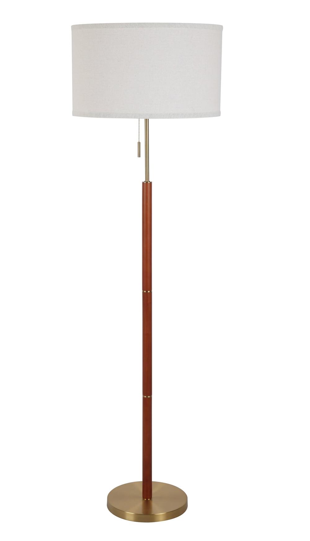 Walnut and Brass 58" Floor Lamp with White Shade