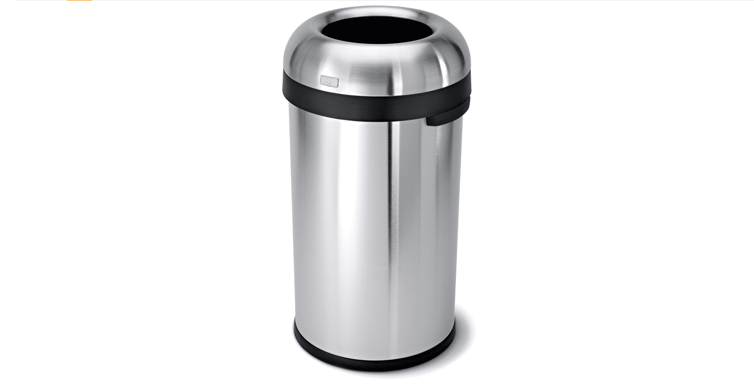 simplehuman 60 Liter / 16 Gallon Bullet Open Trash Can, Commercial Grade