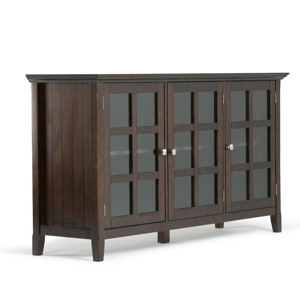 Simpli Home Acadian Solid Wood Wide Storage Cabinet In Brunette Brown