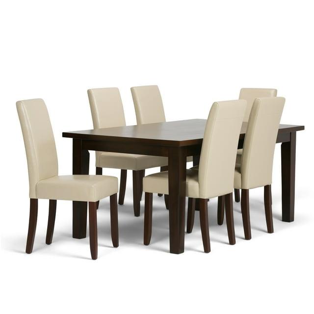 Simpli Home Acadian 7-Piece Dining Set with Solid Hardwood Table and 6 High-Back Upholstered Chairs