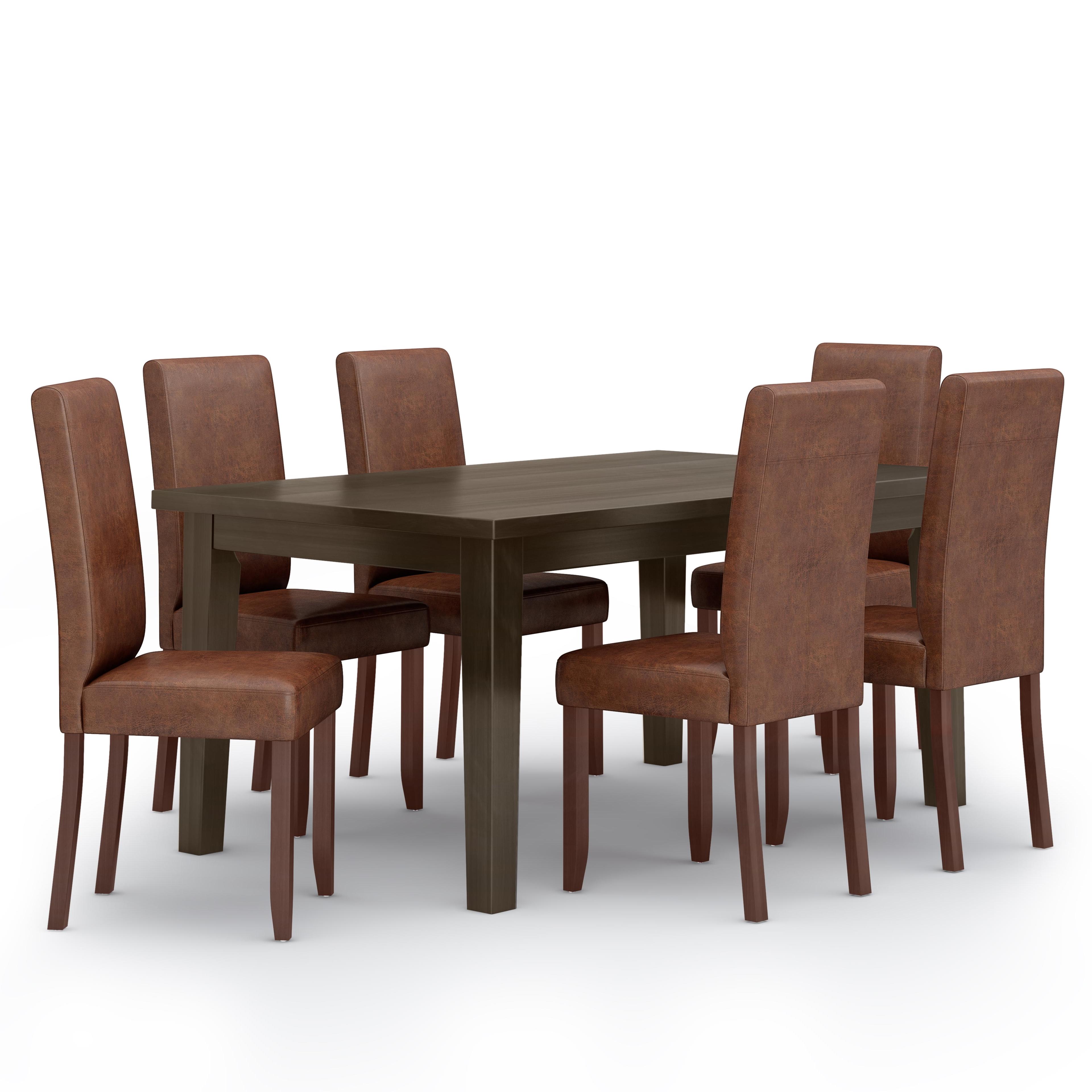 Simpli Home Acadian 7-Piece Dining Set with Solid Hardwood Table and 6 High-Back Upholstered Chairs
