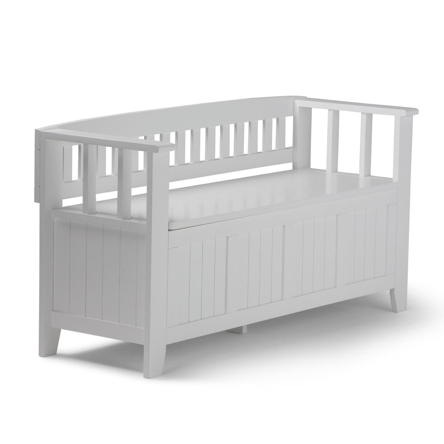 Simpli Home Acadian 48"W Solid Wood Entryway Storage Bench with Lift-Top Lid and Dual Compartments