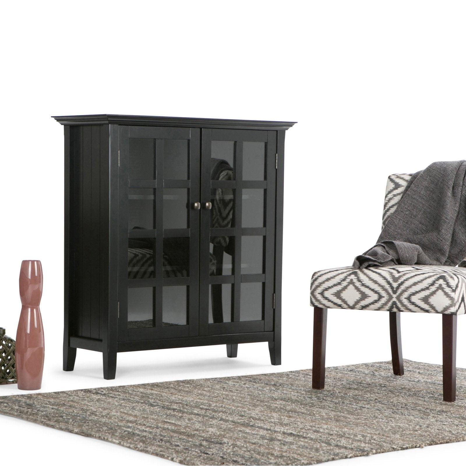 Simpli Home Acadian Solid Wood Shelf Storage Cabinet with Glass Doors and Adjustable Shelves