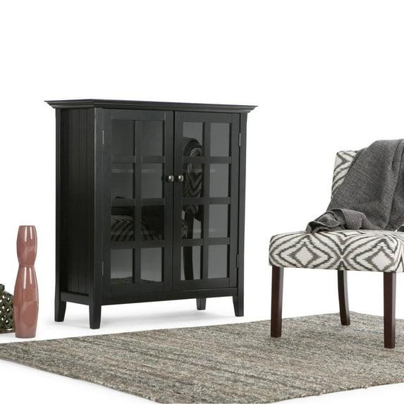 Simpli Home Acadian Solid Wood Shelf Storage Cabinet with Glass Doors and Adjustable Shelves