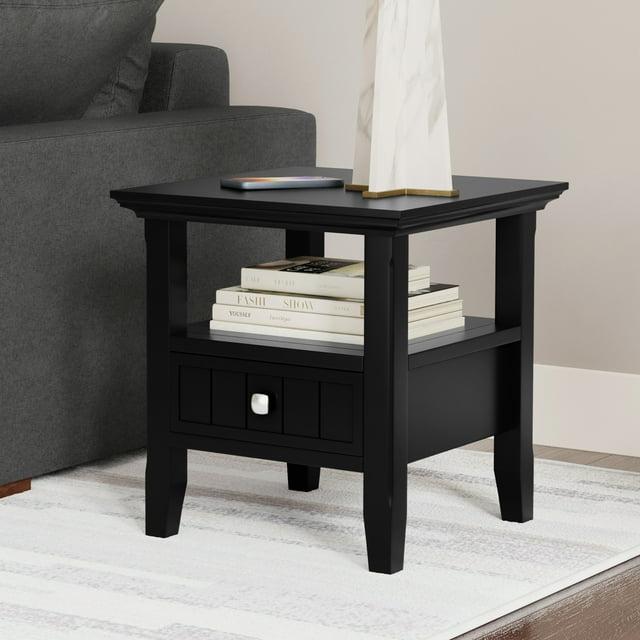 Simpli Home Acadian Solid Wood Transitional End Table with Drawer and Open Shelf