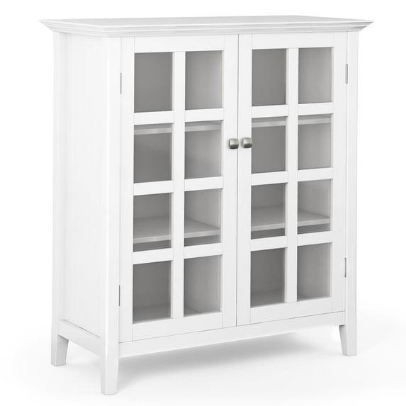 Simpli Home Acadian 39"W Solid Wood 4-Shelf Medium Storage Cabinet with Glass Doors and Adjustable Shelves