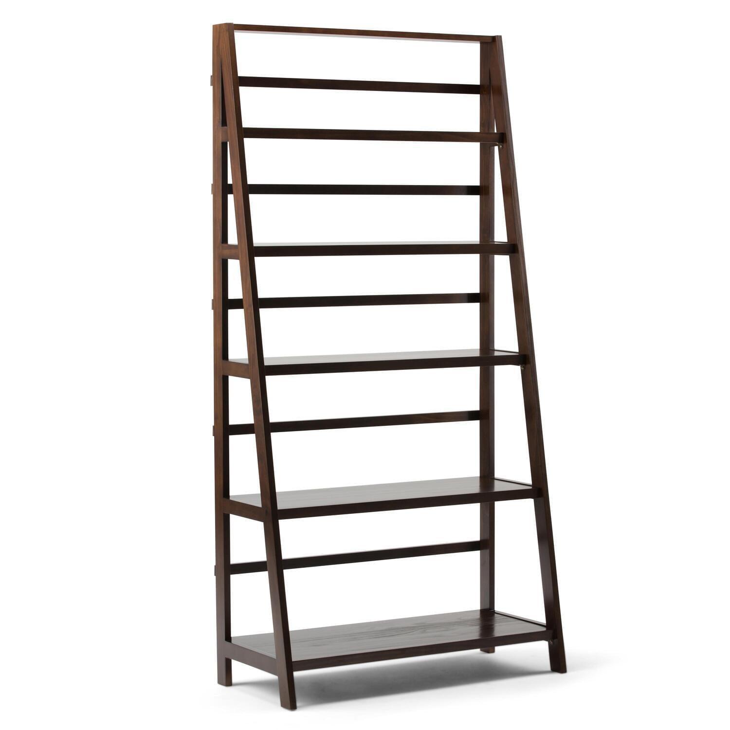 Brunette Brown Solid Wood 5-Shelf Ladder Bookcase