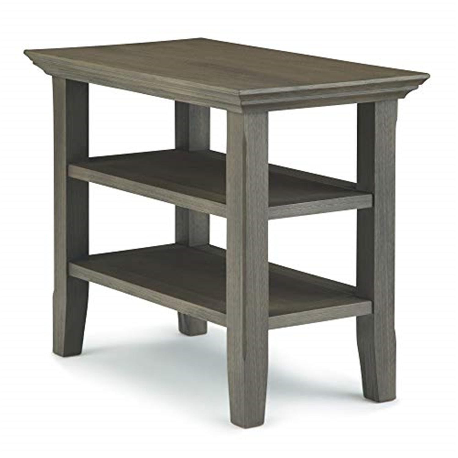 Farmhouse Gray Solid Wood Narrow Side Table with Shelves