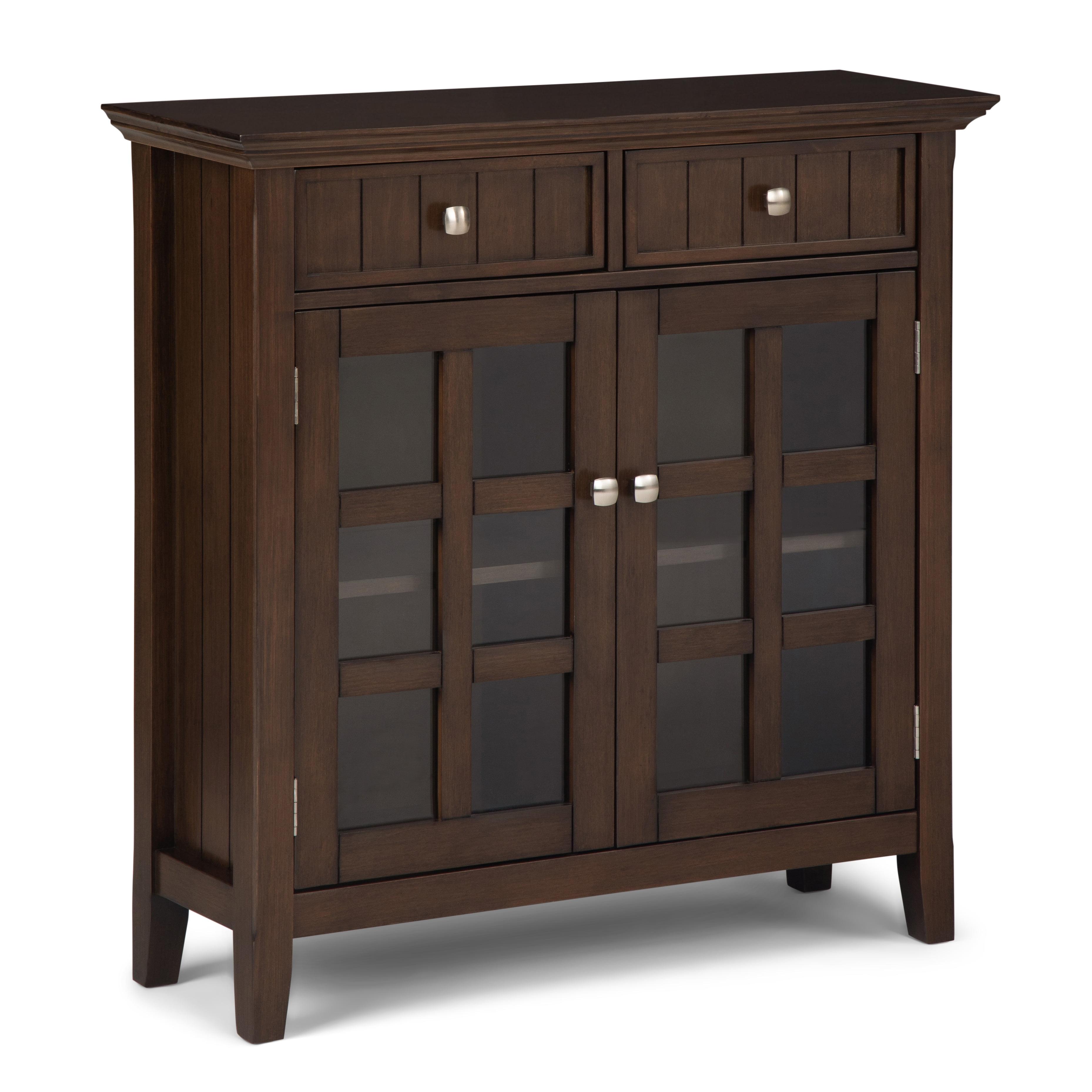 Simpli Home Acadian 36"W Solid Wood 2-Shelf Entryway Storage Cabinet with Glass Doors and 2 Drawers