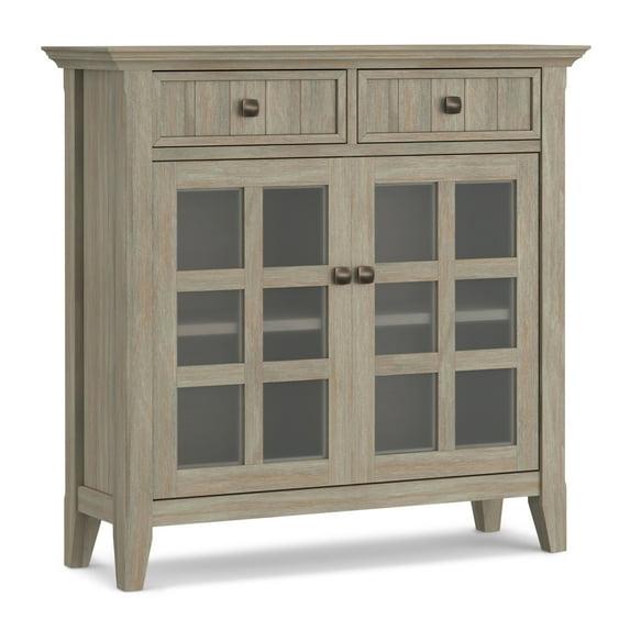 Simpli Home Acadian 36"W Solid Wood 2-Shelf Entryway Storage Cabinet with Glass Doors and 2 Drawers