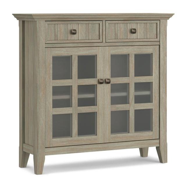 Simpli Home Acadian 36"W Solid Wood 2-Shelf Entryway Storage Cabinet with Glass Doors and 2 Drawers