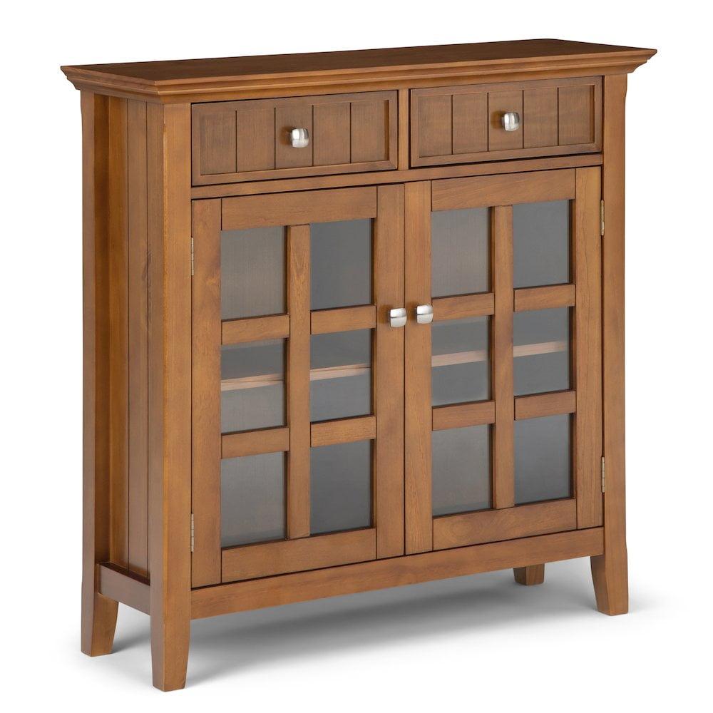 Simpli Home Acadian 36"W Solid Wood 2-Shelf Entryway Storage Cabinet with Glass Doors and 2 Drawers