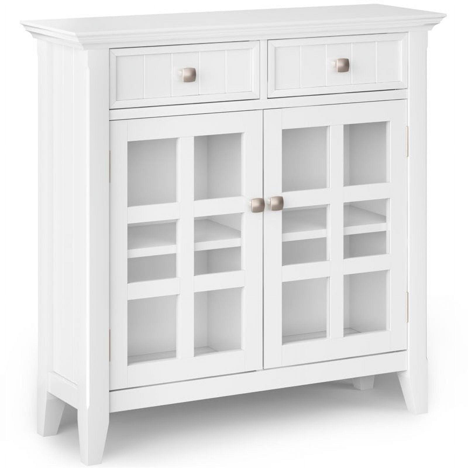 Simpli Home Acadian 36"W Solid Wood 2-Shelf Entryway Storage Cabinet with Glass Doors and 2 Drawers