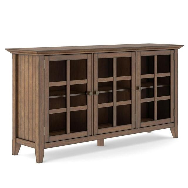 Simpli Home Acadian 62"W Solid Wood 3-Shelf Storage Cabinet with Tempered Glass Doors and Adjustable Shelves