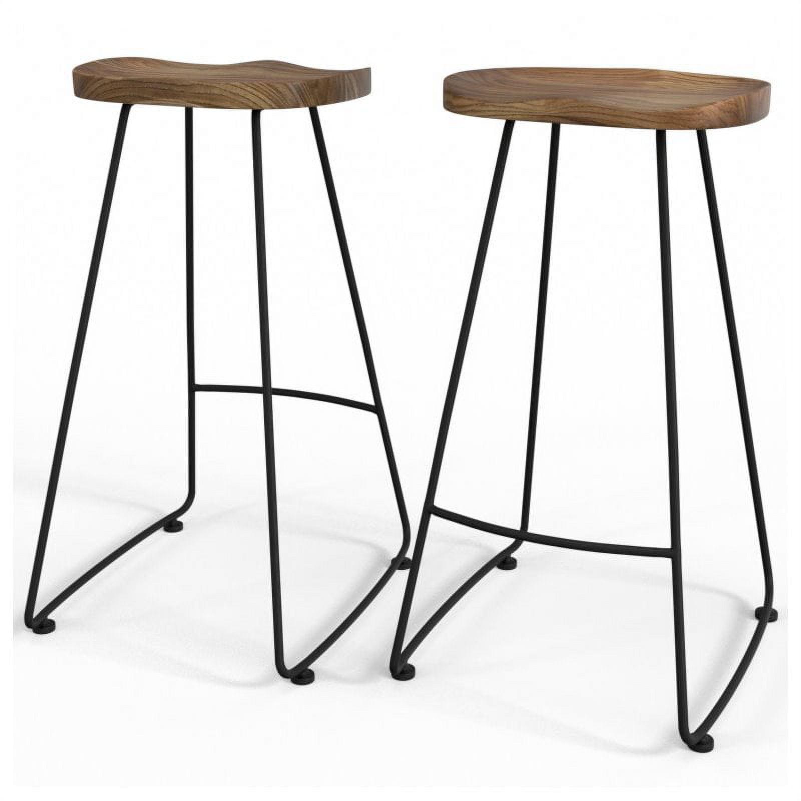 Rustic Black Elm Wood 30" Saddle Bar Stool, Set of 2