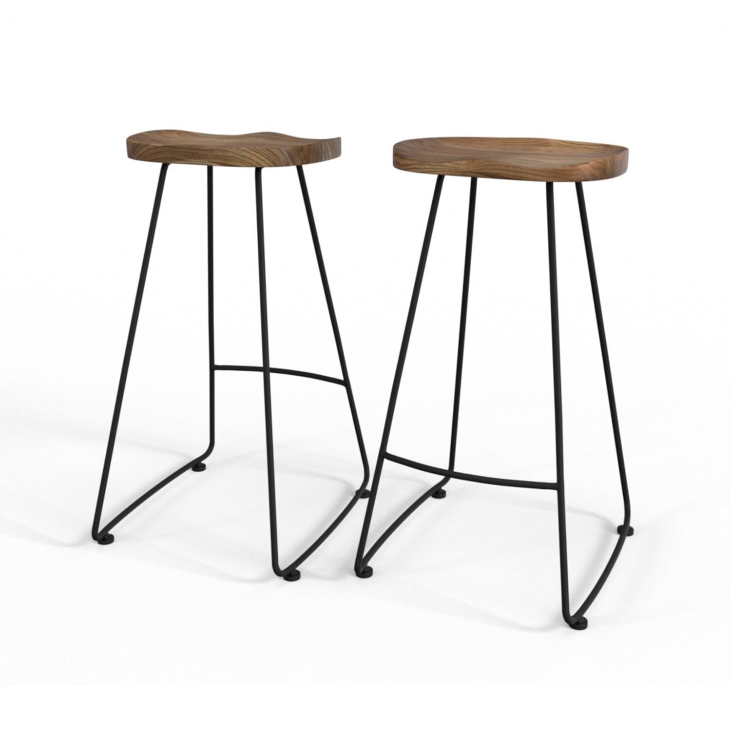 Simpli Home Amberly 30" Rustic Metal Saddle Bar Stool in Natural (Set of 2)