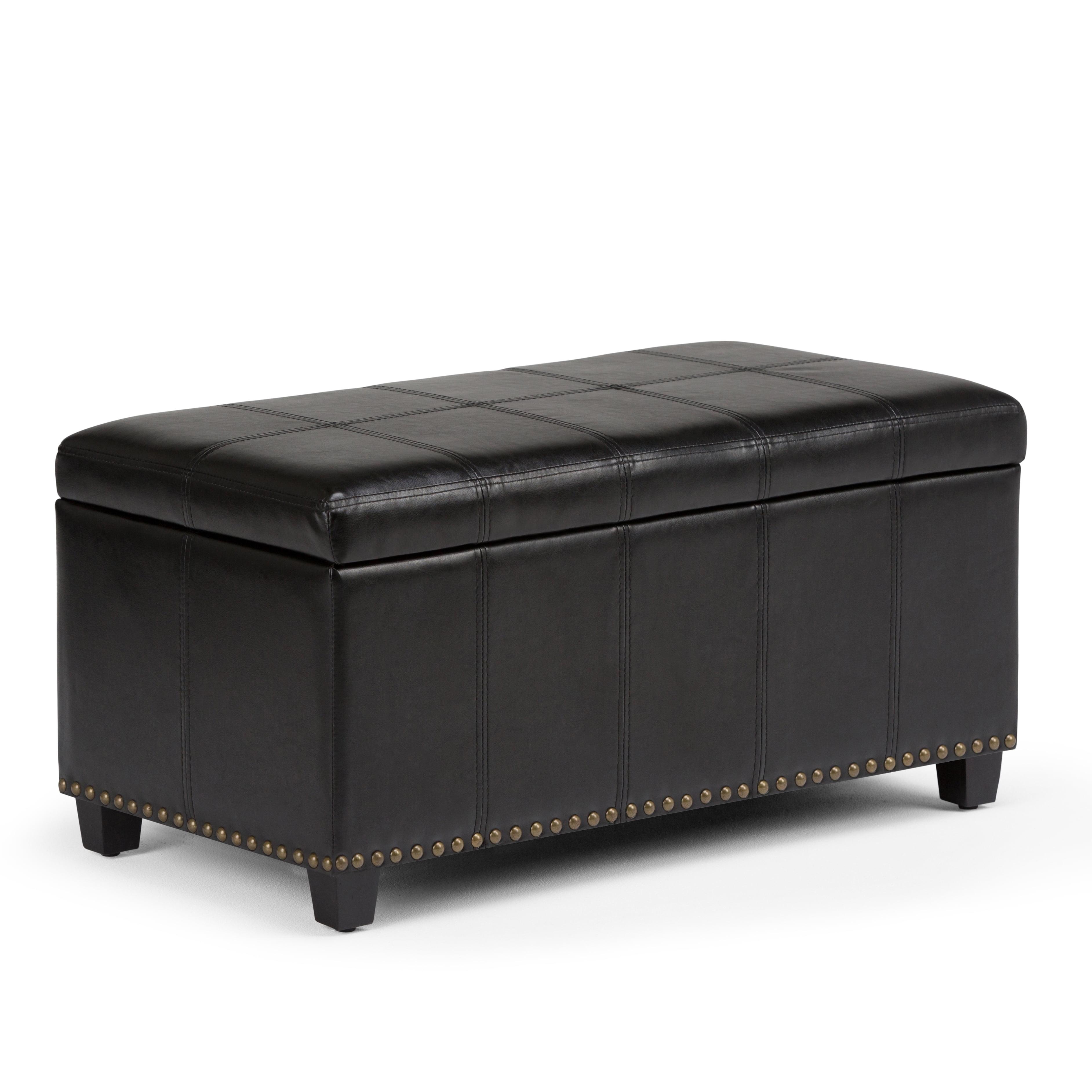 Midnight Black Traditional 33.5" Bench Ottoman with Stitched Top