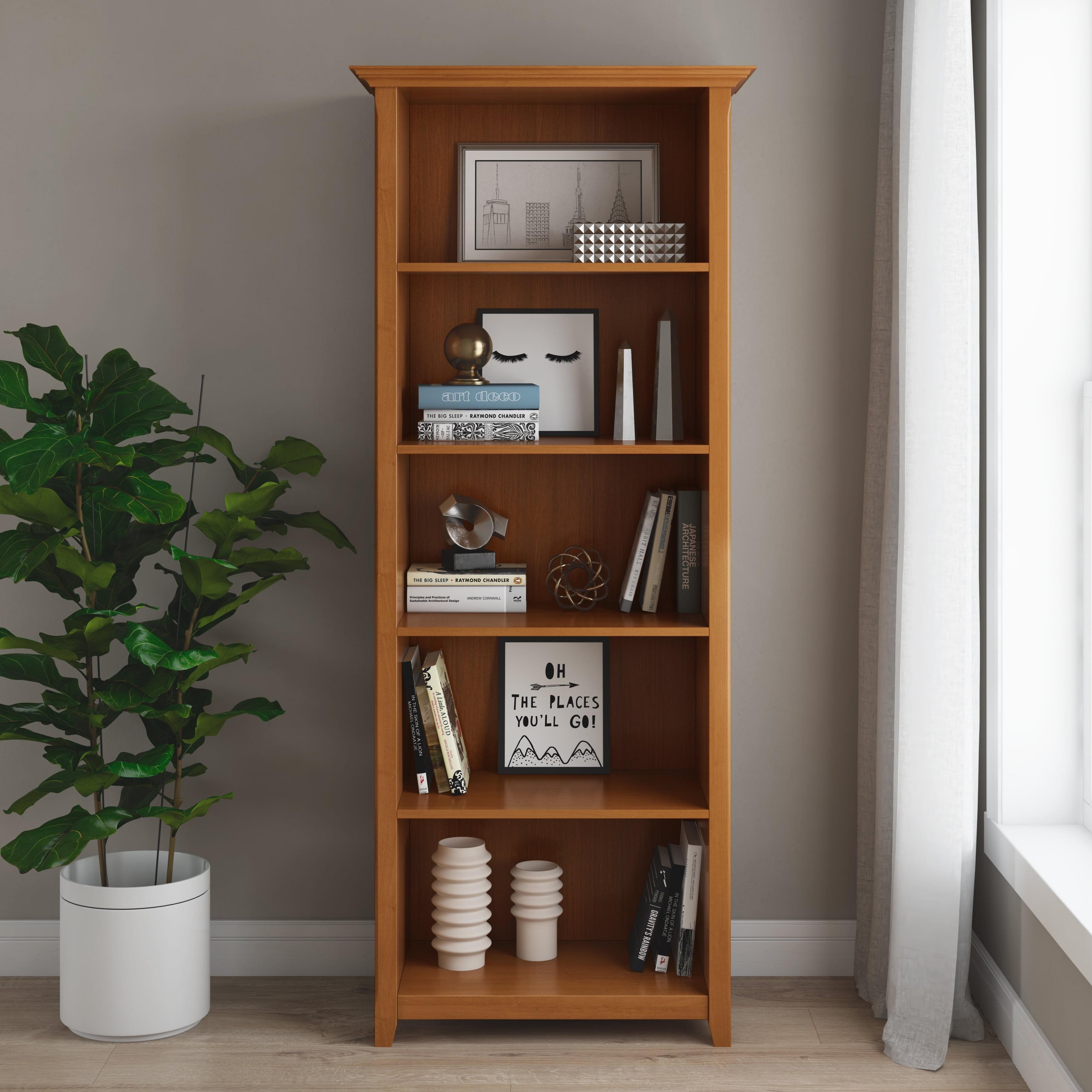 Amherst Adjustable 5-Shelf Solid Pine Bookcase in Light Golden Brown