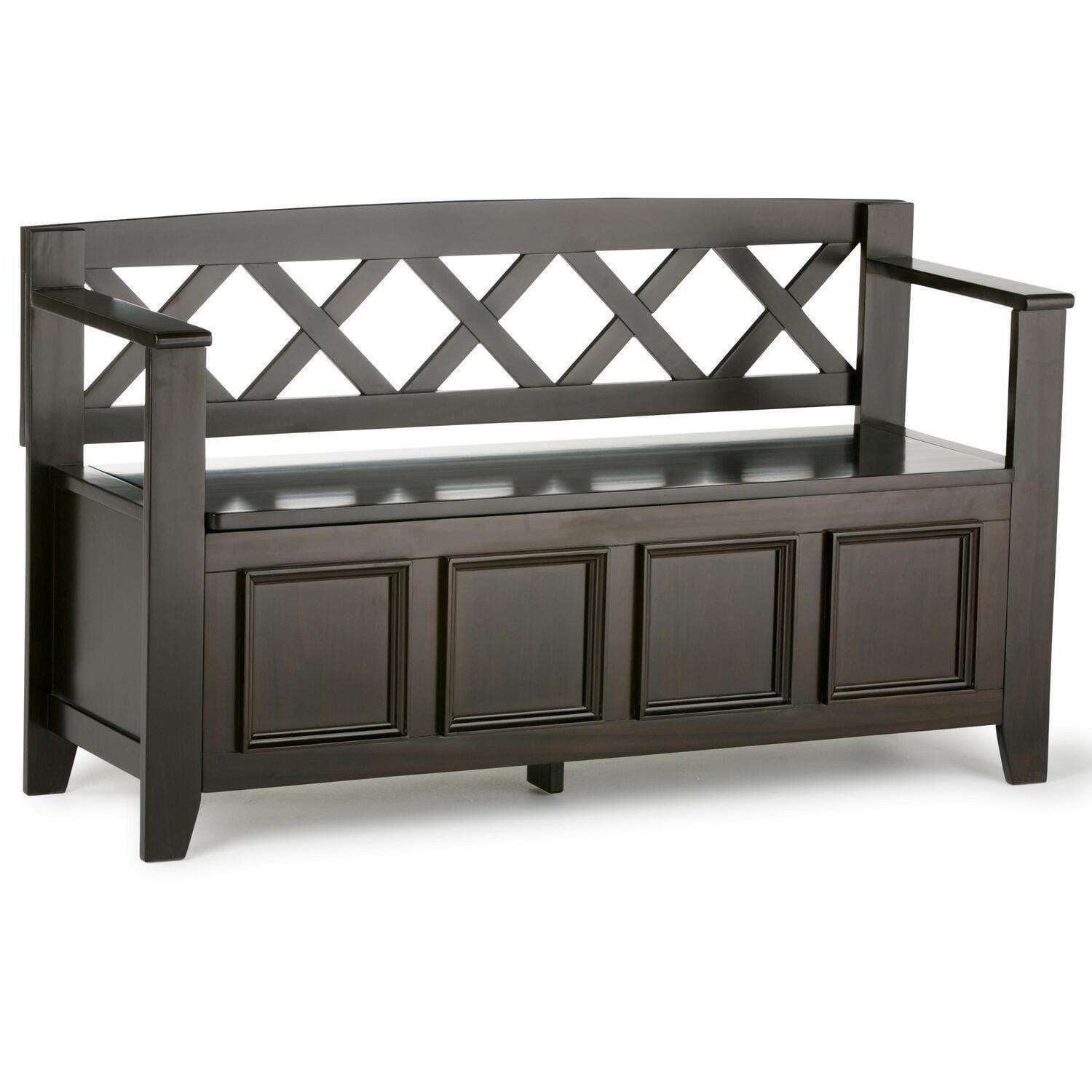 Simpli Home Amherst 48"W Solid Wood Entryway Storage Bench with Lift-Top Lid and Dual Compartments