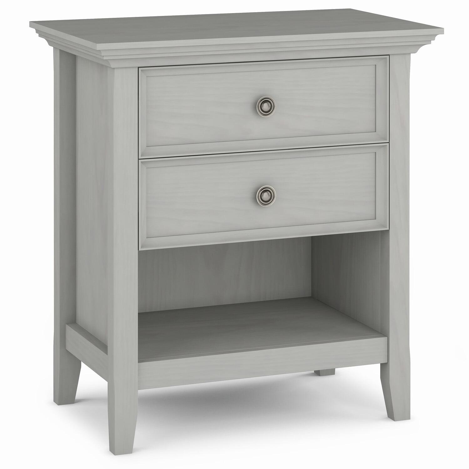 Fog Grey Solid Wood 2-Drawer Bedside Table