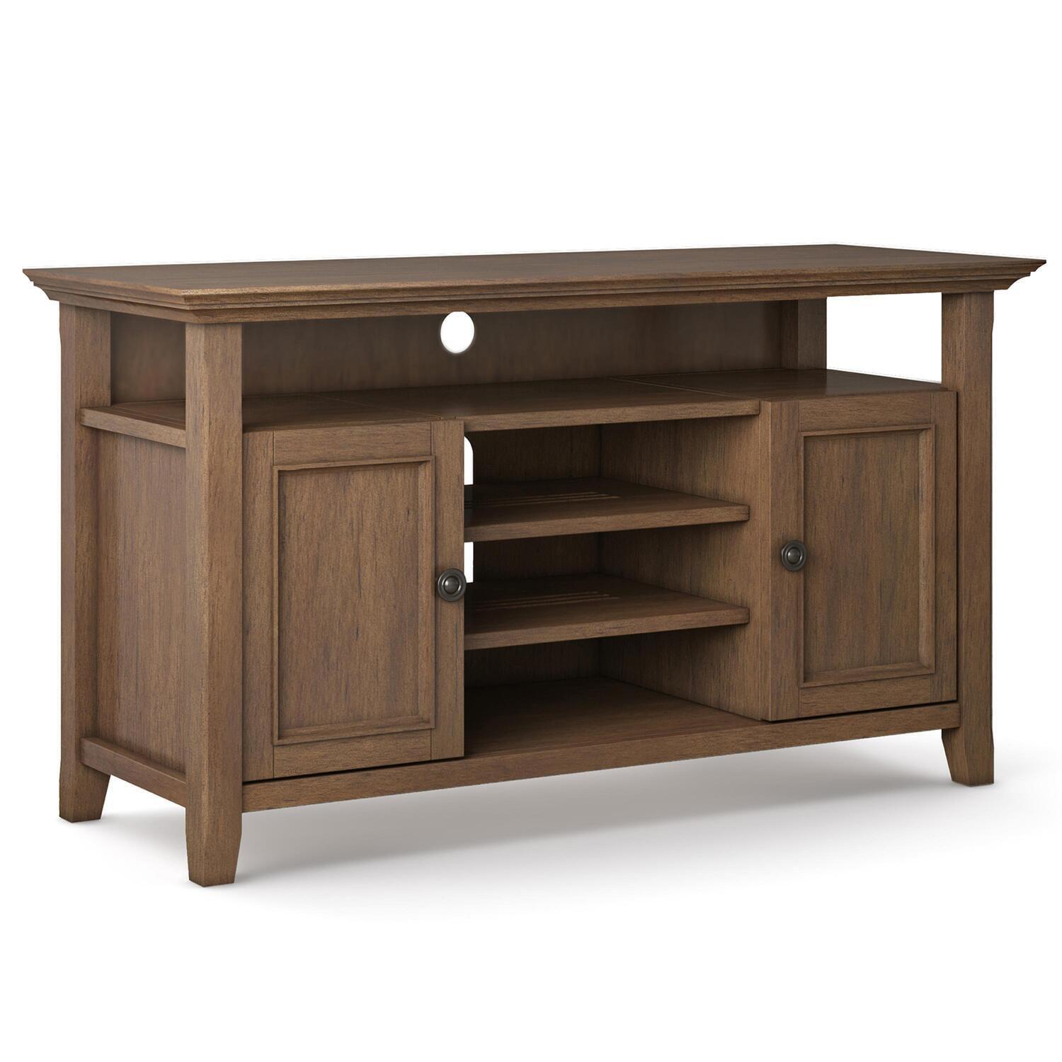 Rustic Natural Aged Brown Solid Wood TV Media Stand with Cabinets