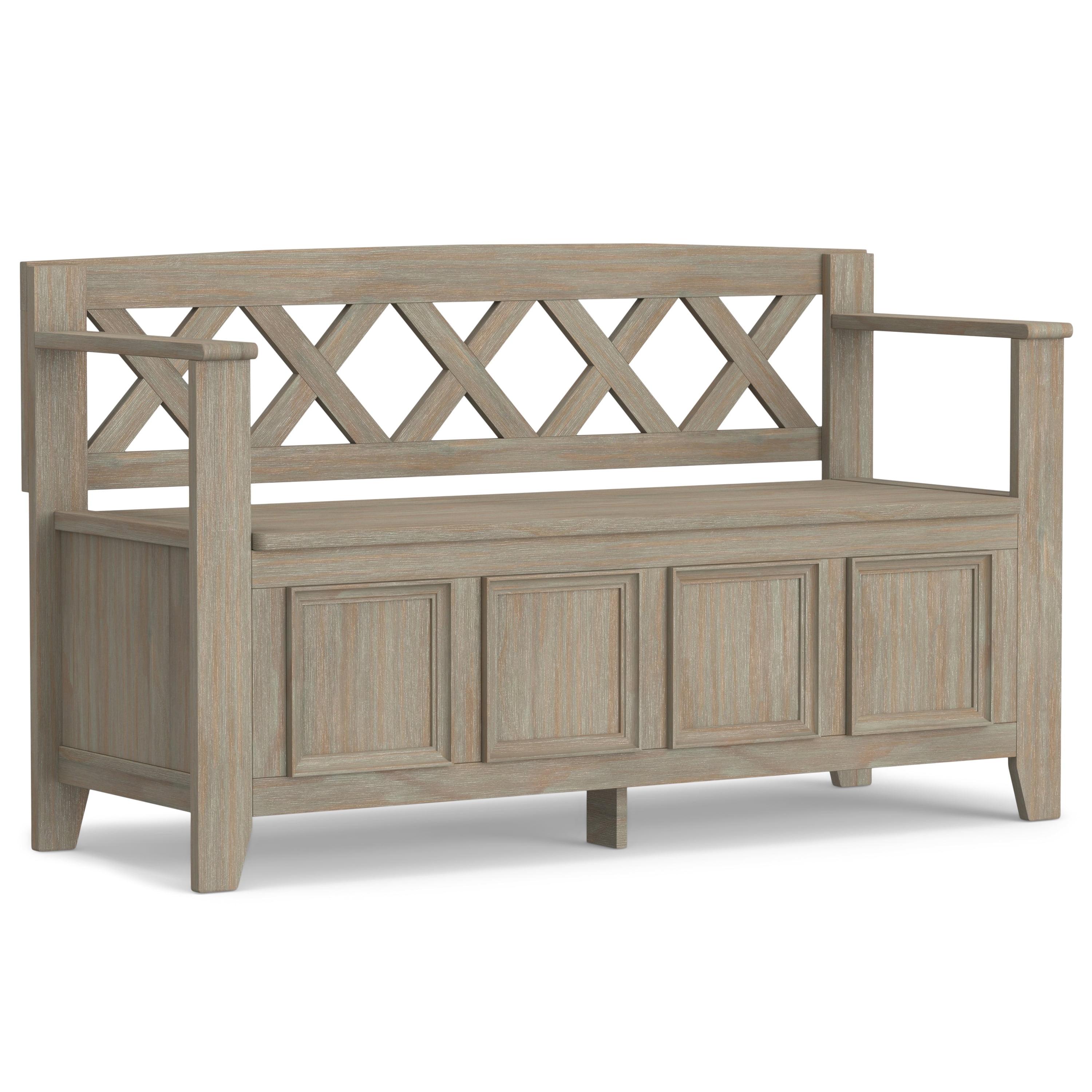 Simpli Home Amherst 48"W Solid Wood Entryway Storage Bench with Lift-Top Lid and Dual Compartments