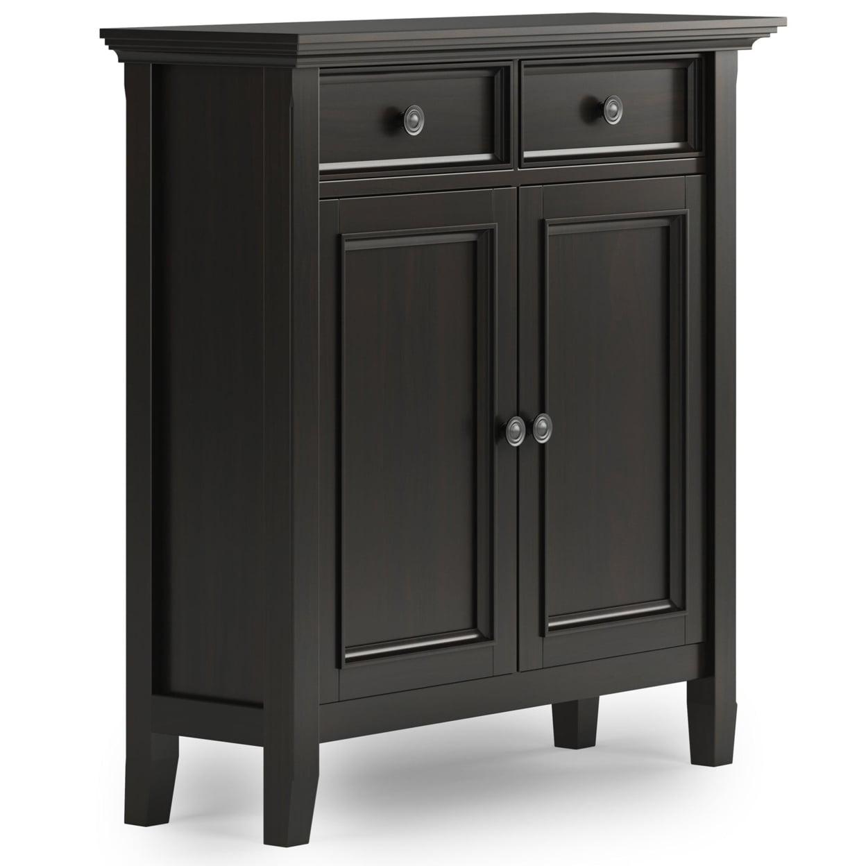 Simpli Home Amherst 36"W Solid Wood 2-Shelf Entryway Storage Cabinet with 2 Drawers and Adjustable Shelves