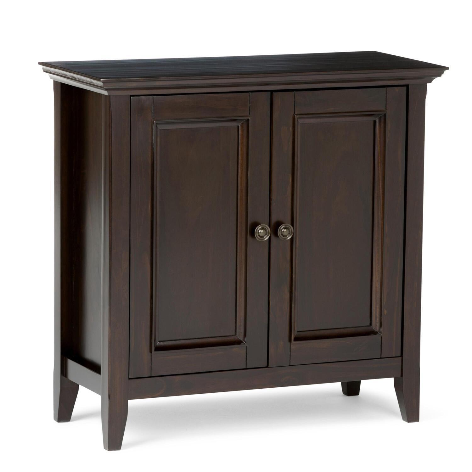 Hickory Brown Solid Wood Low Storage Cabinet with Adjustable Shelving