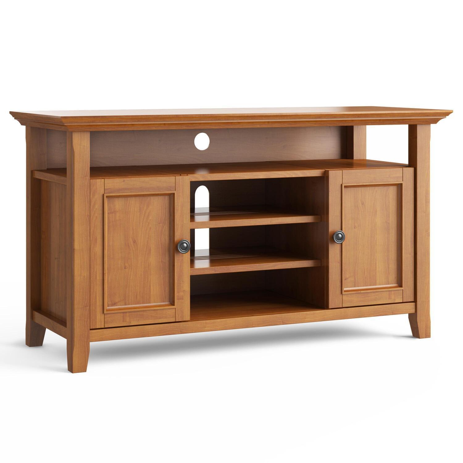 Light Golden Brown Solid Wood TV Media Stand with Cabinets