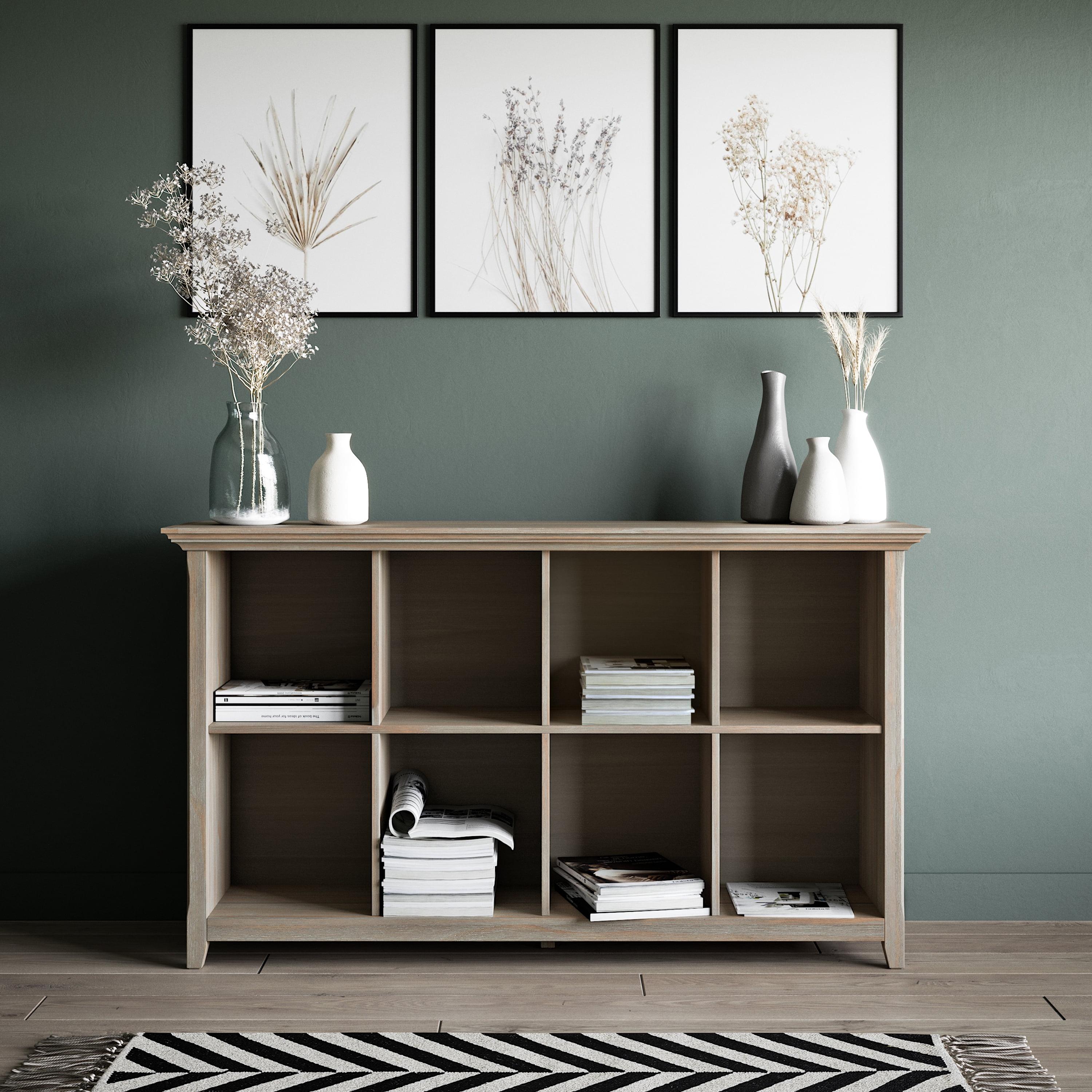 Distressed Grey Solid Wood 8-Cube Storage Console Table