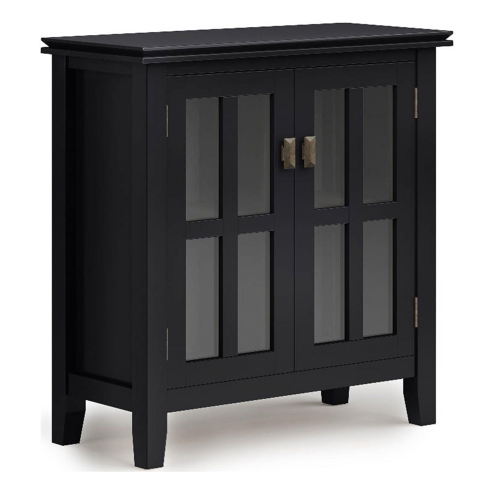 Simpli Home Artisan 30"W Solid Wood 2-Shelf Low Storage Cabinet with Glass Doors and Adjustable Shelves