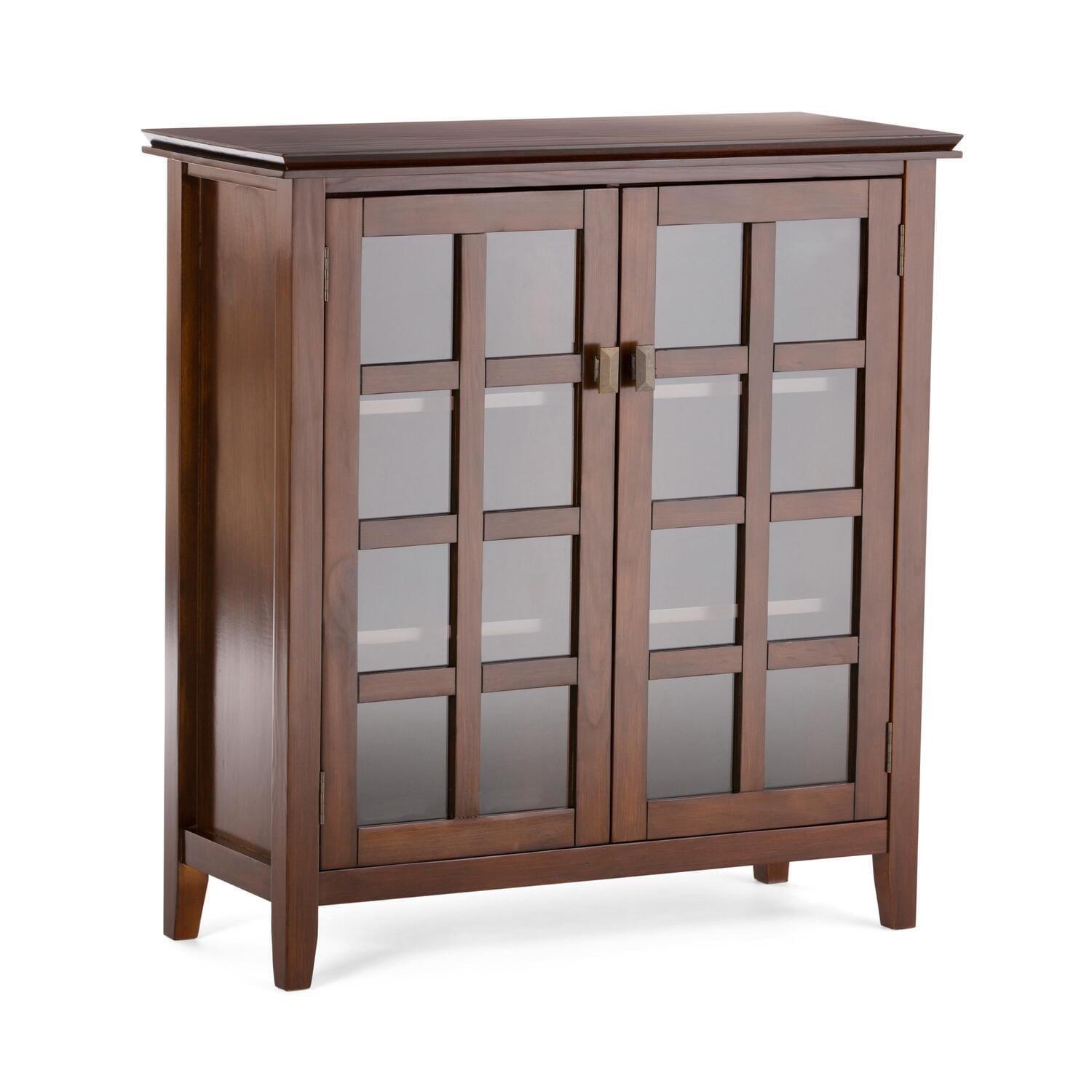 Russet Brown Solid Wood Medium Storage Cabinet with Glass Doors