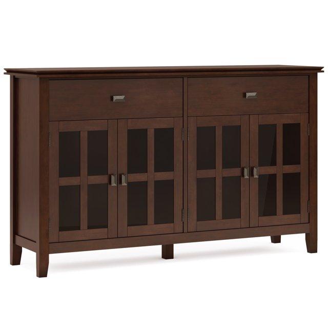 Simpli Home Artisan 60"W Solid Wood Sideboard Buffet with and Tempered Glass Doors and 3 Drawers