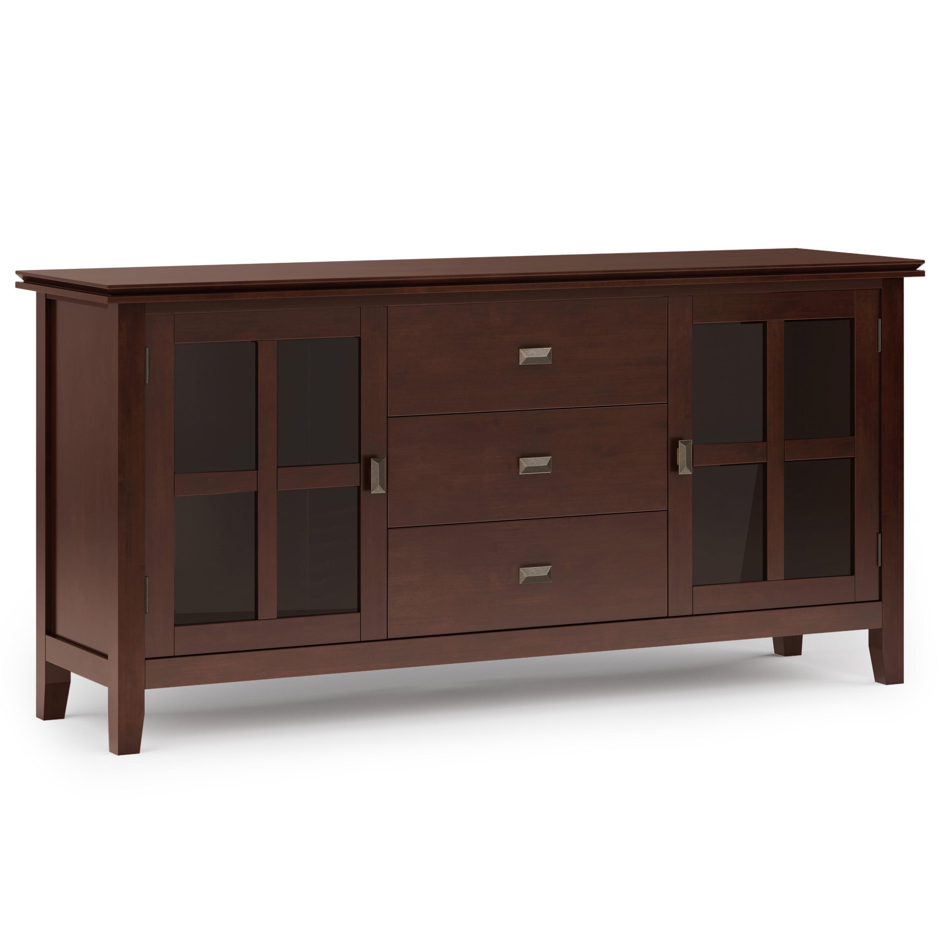 Simpli Home Artisan 60"W Solid Wood Sideboard Buffet with and Tempered Glass Doors and 3 Drawers