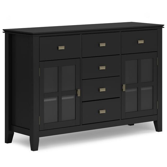 Simpli Home Artisan 54"W Solid Wood Sideboard Buffet with Tempered Glass Doors and 6 Drawers