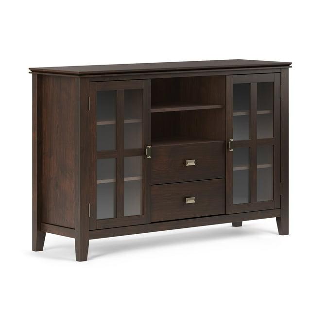 Simpli Home Artisan TV Media Stand in Dark Chestnut Brown