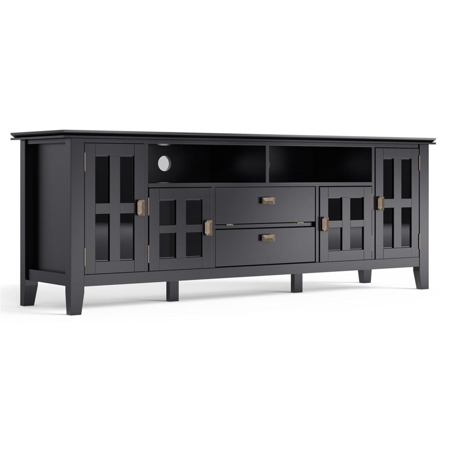 Artisan Black Solid Wood 72" TV Media Stand with Cabinets