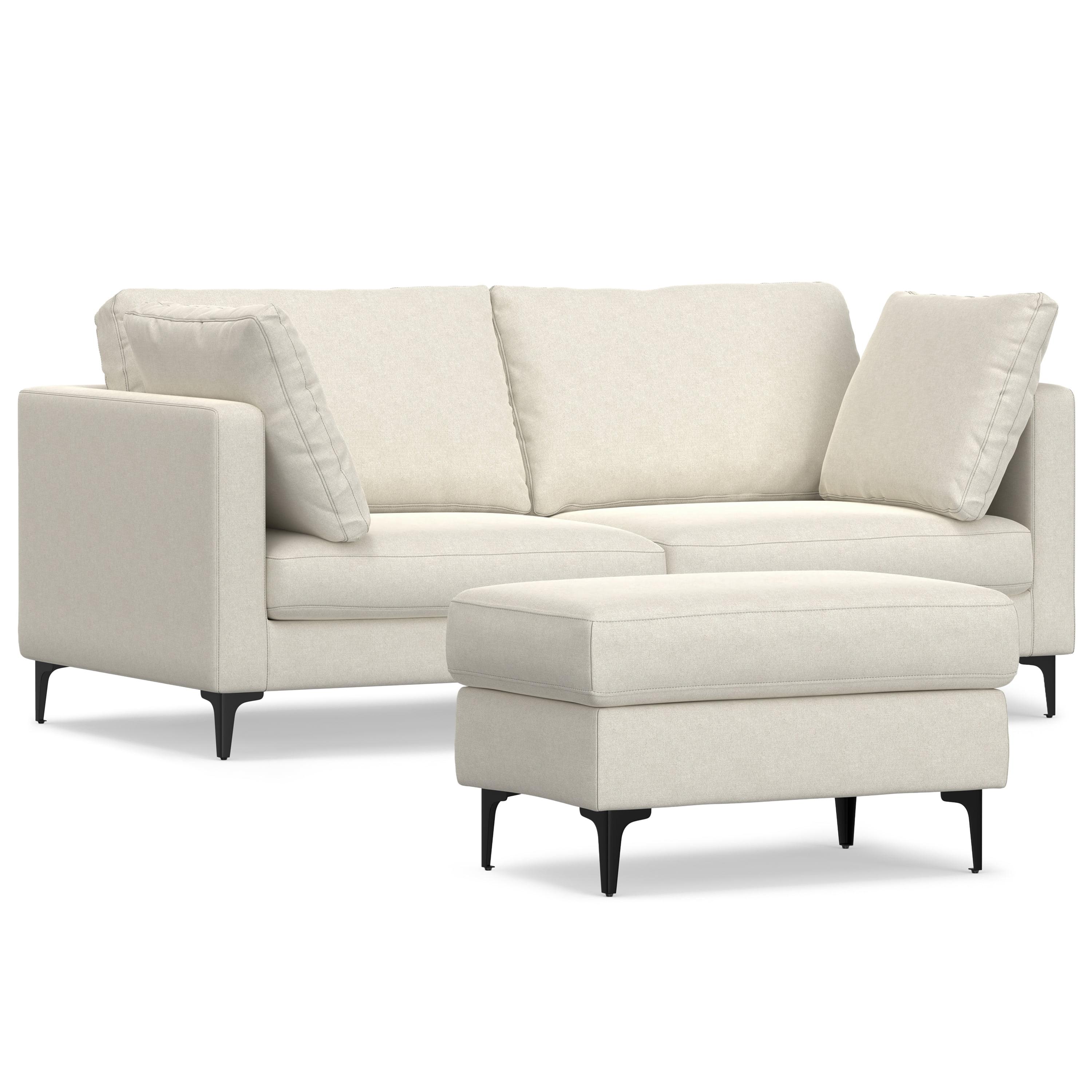 Ava 76-inch Cream Fabric Sofa and Ottoman Set