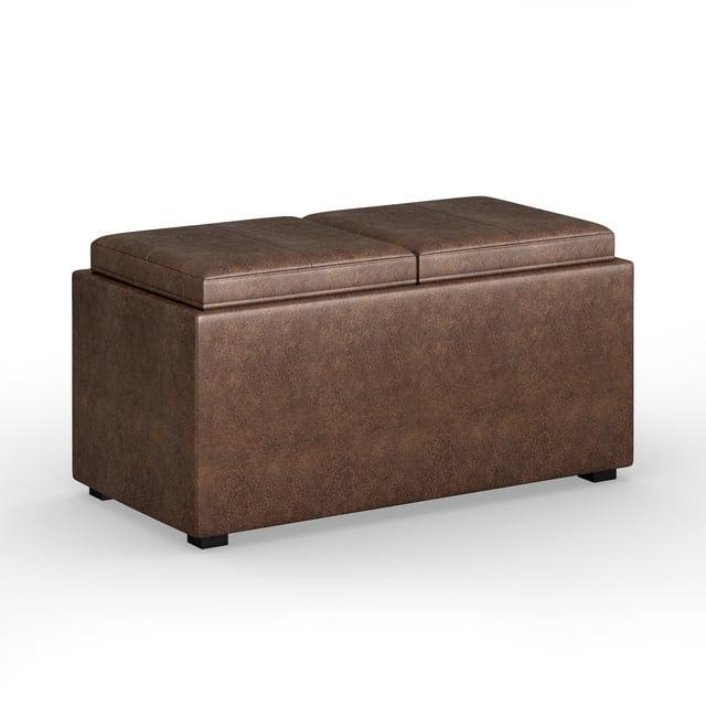 Simpli Home Avalon 35"W Upholstered Storage Ottoman Set with 5 Pieces and Flip-Over Serving Tray Lids