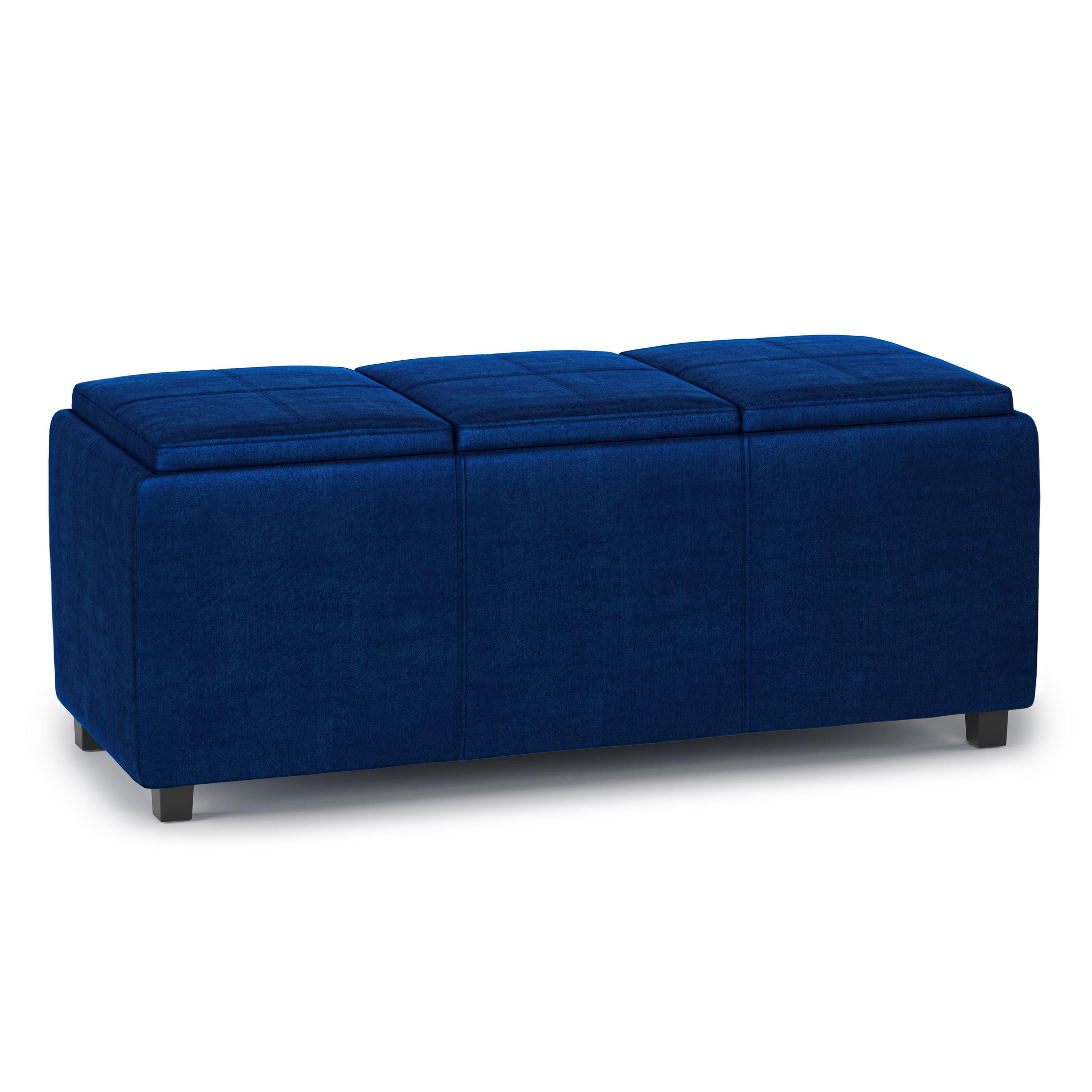 Avalon 42" Blue Velvet Rectangular Storage Ottoman with Tray