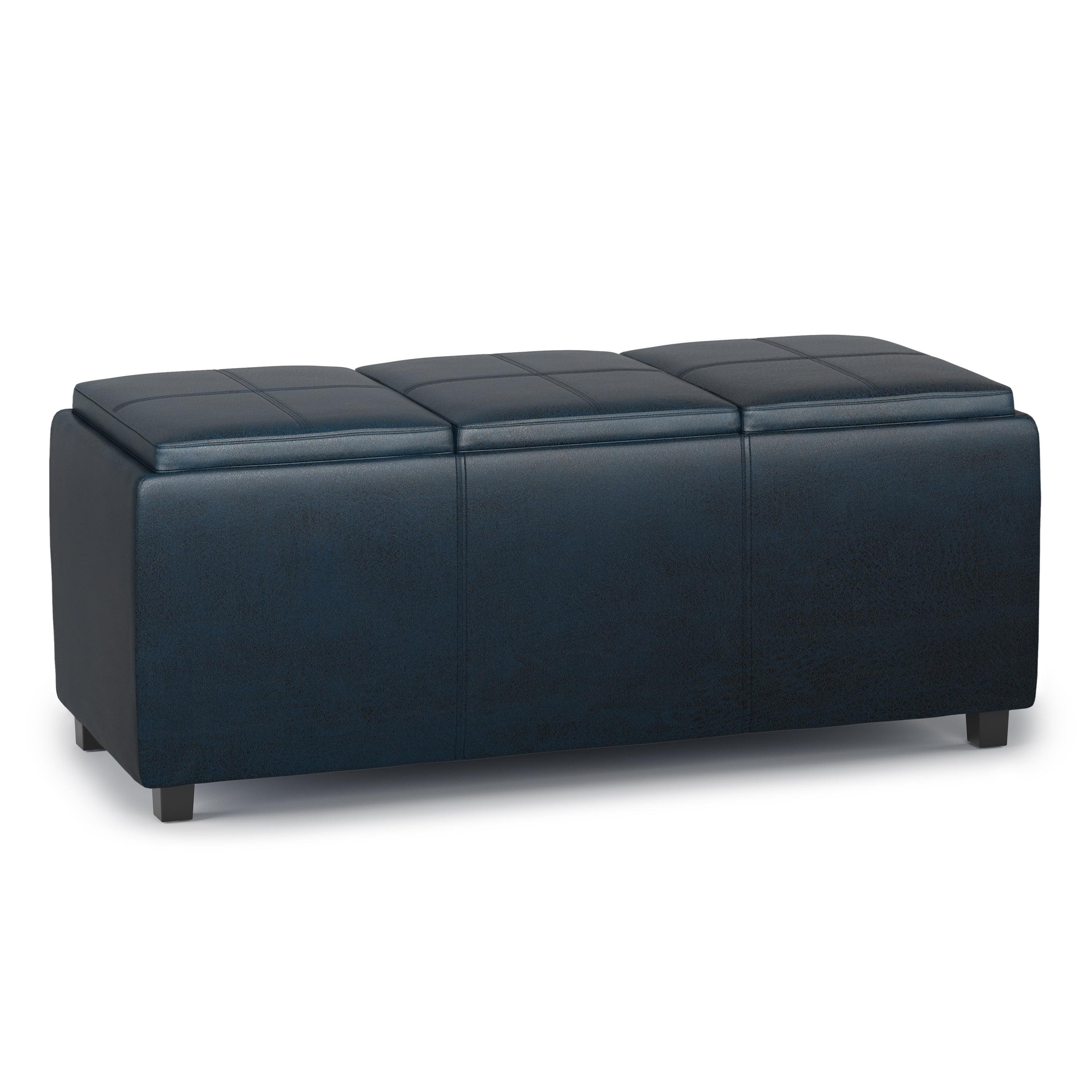 Simpli Home Avalon 42"W Upholstered Storage Ottoman with 3 Flip-Over Serving Trays