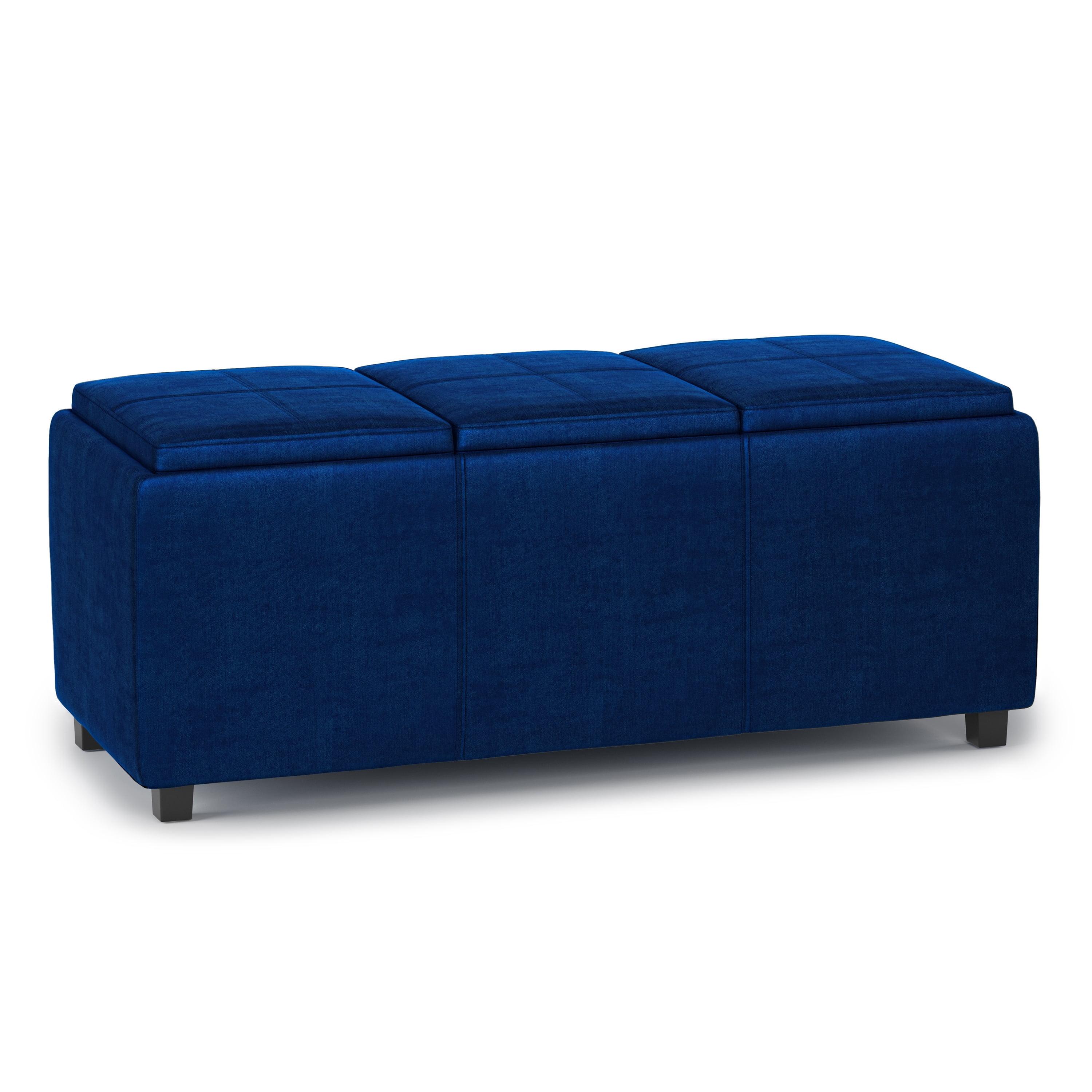 Simpli Home Avalon 42"W Upholstered Storage Ottoman with 3 Flip-Over Serving Trays