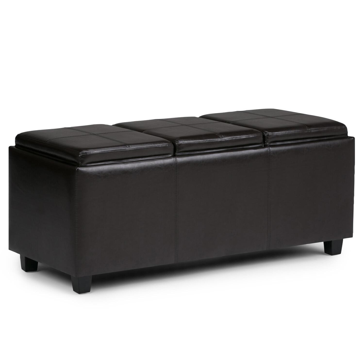 Tanners Brown Faux Leather Storage Ottoman with Serving Trays