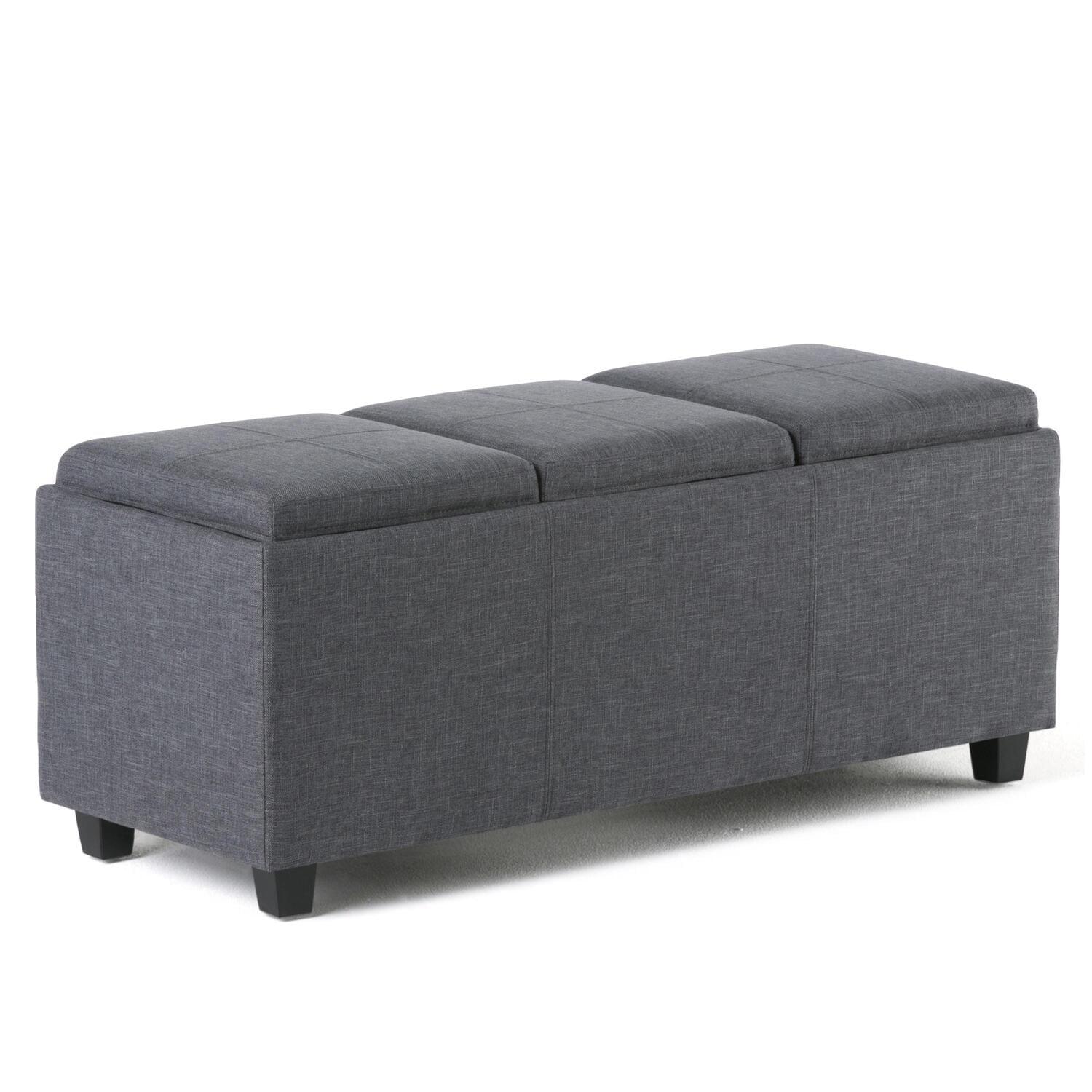 CAVINAS Linen Storage Ottoman Bench,Upholstered Ottoman with 3 Flip Over Serving Trays for Living Room,Bedroom,Slate Grey